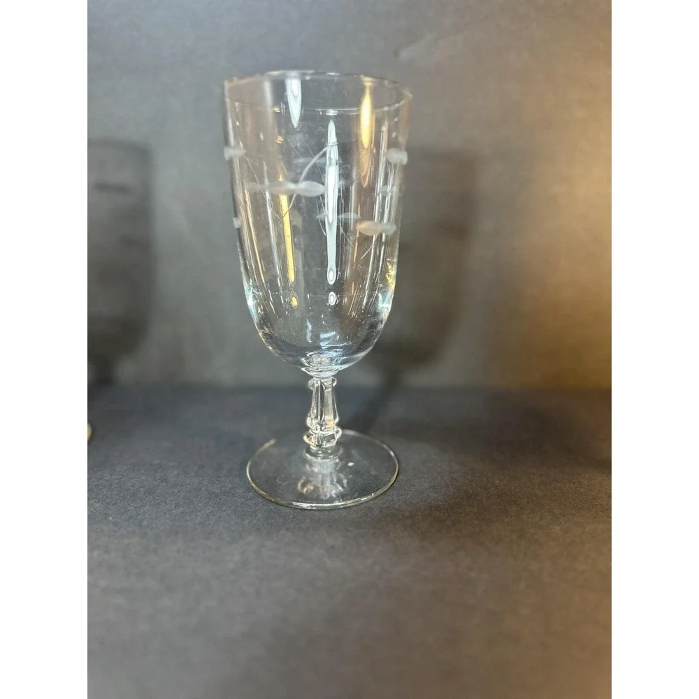 4 - VTG Libbey StemWare Goblets Etched Cut Hand Blown 1950's Footed Beverage